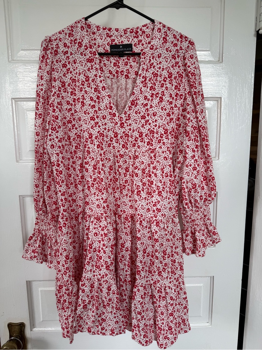 Pomander Place White and Red Floral Tiered Dress